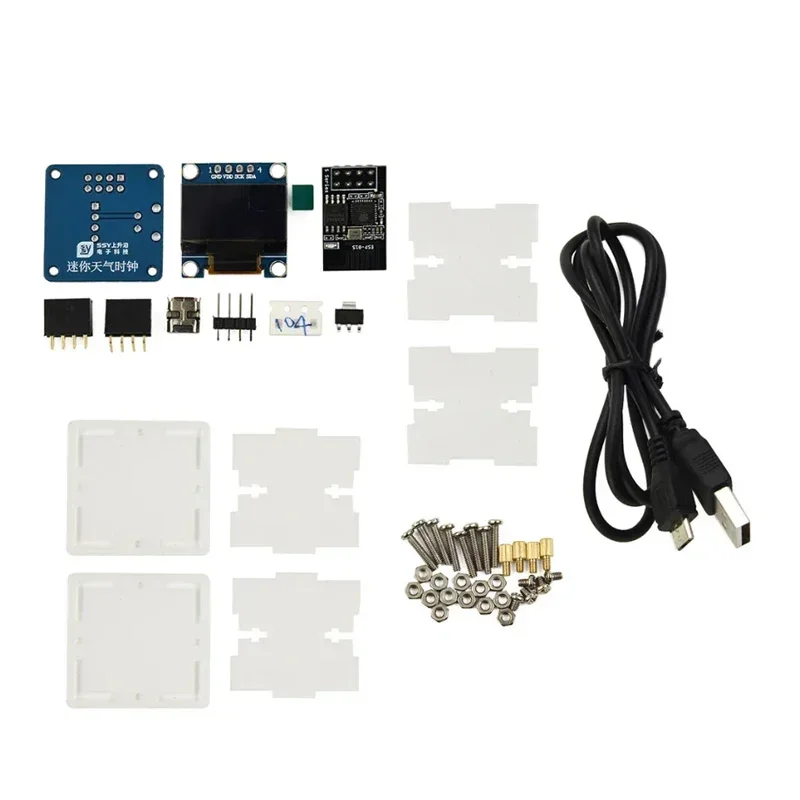 DC5V ESP8266 DIY electronic kit mini clock kit WIFI networked weather forecast OLED display and casing connection DIY welding oled display module