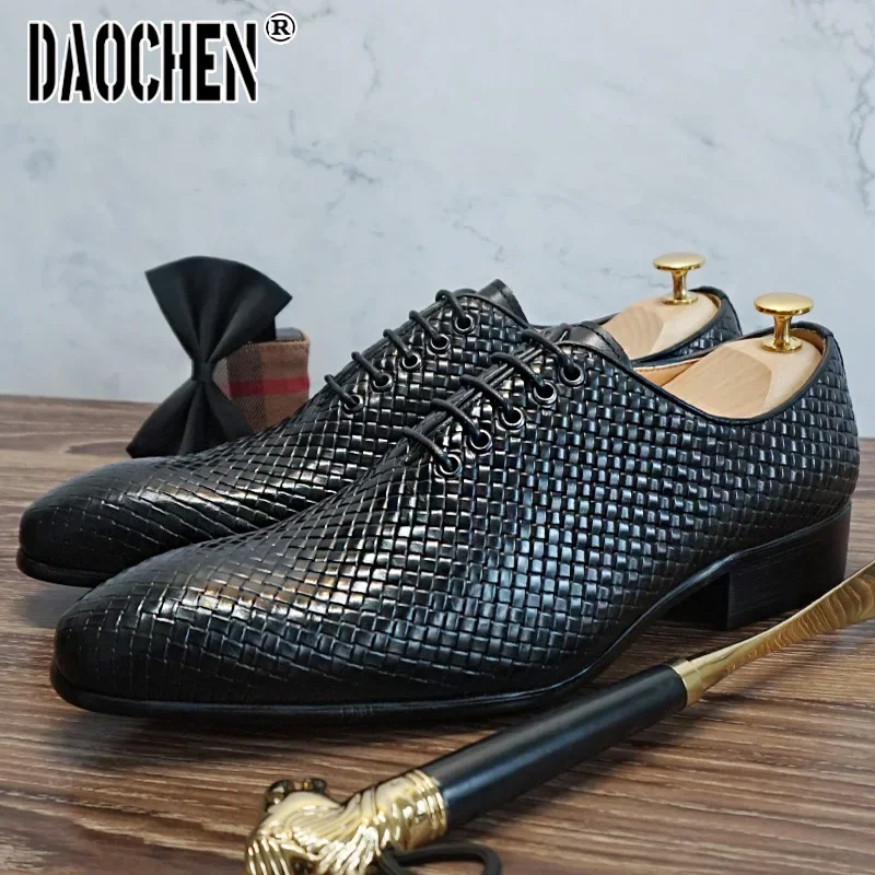 Handmade mens wingtip oxford shoes genuine calf leather traditional brogue dress shoes wedding formal for men
