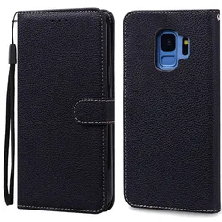 Leather Wallet Flip Cover - Premium Phone Case with Card Holder and Stand Function for Samsung S9 Plus (Black)