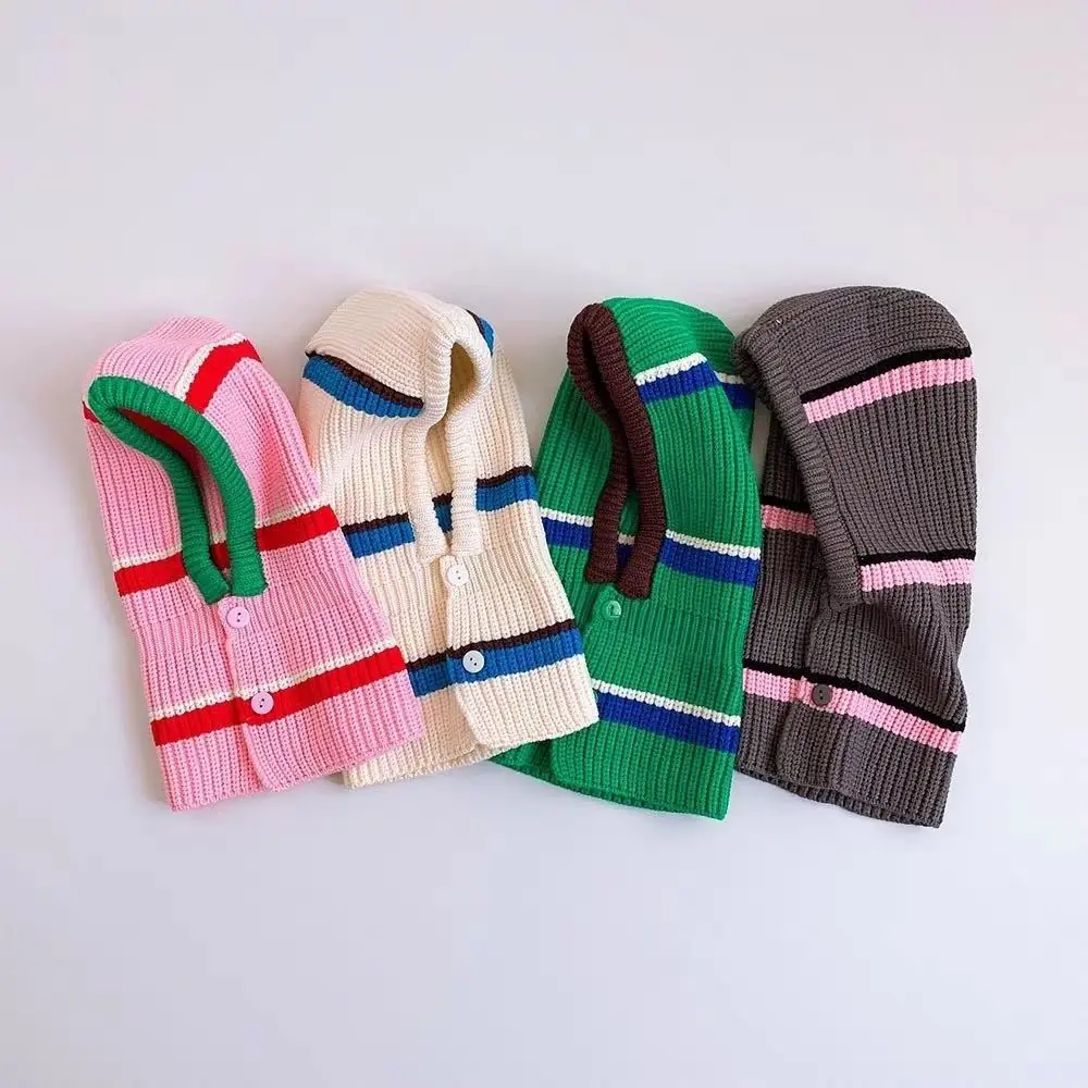 Soft Colorful Stripe Balaclava Hat Windproof Stretchable Knitted Cap Scarf Winter Warm Hooded Beanies