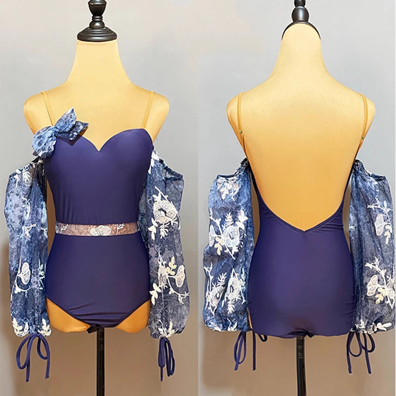 

Топы для латиноамериканских танцев с открытыми плечами и пышными рукавами, женская сексуальная одежда с открытой спиной для выступлений, бальных Танго, вальса, Боди для танцев DL10928 10761