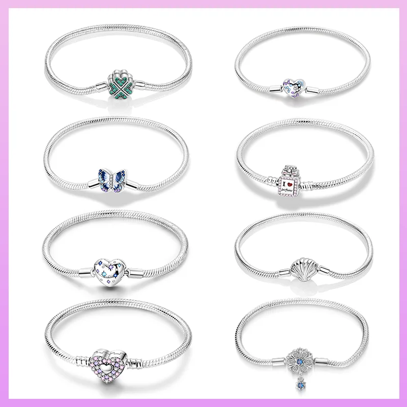 

925silver heart-shaped butterfly four-leaf clover green pendant suitable for Pandora bracelet DIY pendant exquisite jewelry gift