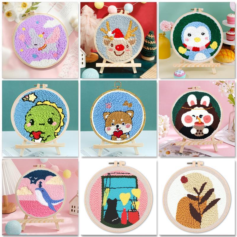 GATYZTORY Diy Punch Needle Embroidery Starter Kits For Beginner Kids Animal Handicrafts Poking Embroidery Yarn Painting Arts