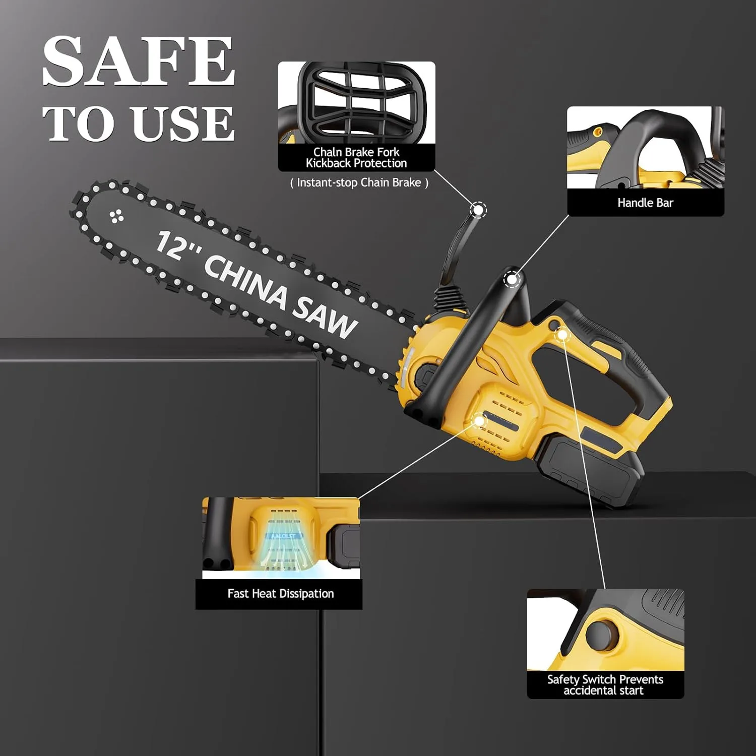 12" Cordless Chainsaw Handheld Garden Electric Chain Saw for Tree Branch Wood Cutting for DeWalt 20v Battery 2
