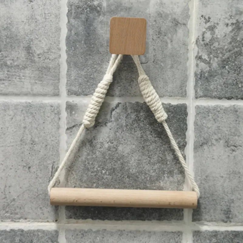 Wall hangs Wooden Paper Towel Holder Bedroom Triangle Paper Rack Bathroom Wall Towel Decir Hemp Toilet Towels