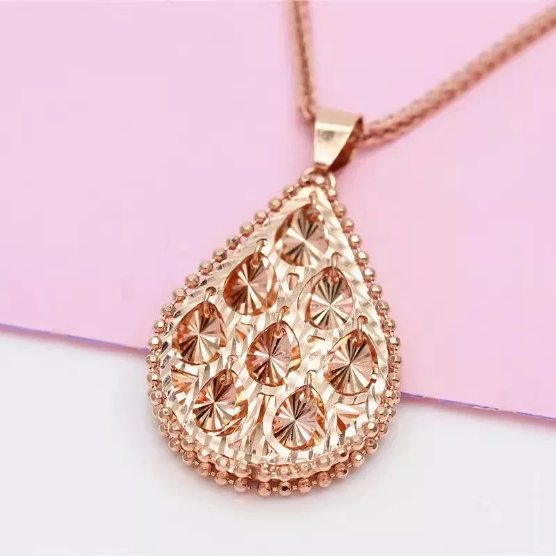 

creative 585 Purple Gold Shining Hollow out Droplet Pendant Plated 14K Rose Gold Exquisite Necklace Light Luxury Jewelry Girl