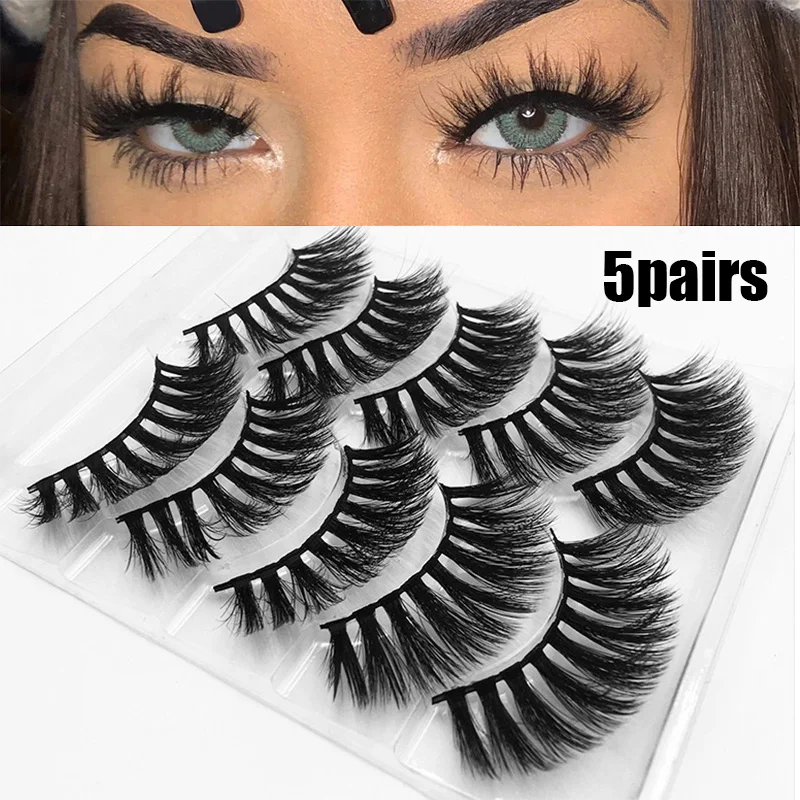 

5 Pairs Fluffy Eyelashes Long False Lashes Lash Extension Faux Mink Messy Soft Cross Big Eye Reusable Multilayer Makeup Tool