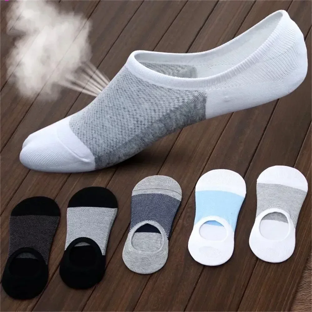 

Invisible Show Ankle Boat No Male Men Breathable Summer 5 Silicone Socks Cotton Slippers Socks Non-slip Socks