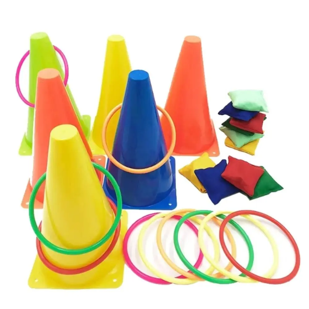 Plastic Rings Rainbow Ice Cream Toss Game Cone Target Rainbow Tower Ring Throw Game Throwing Speed Outdoor Toy Backyard Play