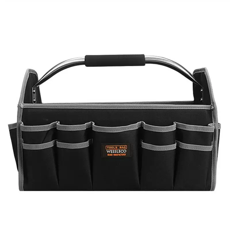 Open Top Tool Tote Bag Foldable Electrical Tool Bag Water-Resistant with Adjustable Shoulder Strap Reinforced Storage Pouch