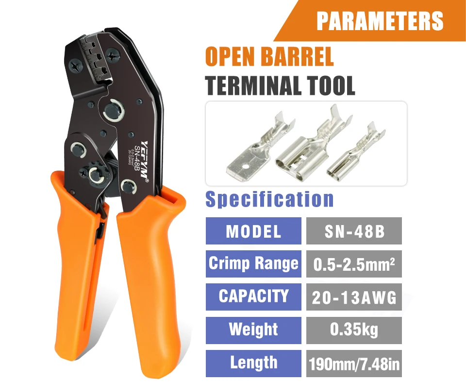 Für TAB 2,8 4,8 6,3 Auto Terminals SN-48B Crimpen Zangen 0,5-2,5mm2/23-13AWG Hohe Präzision Backen Draht Elektrische Hand Werkzeuge – Detail 3