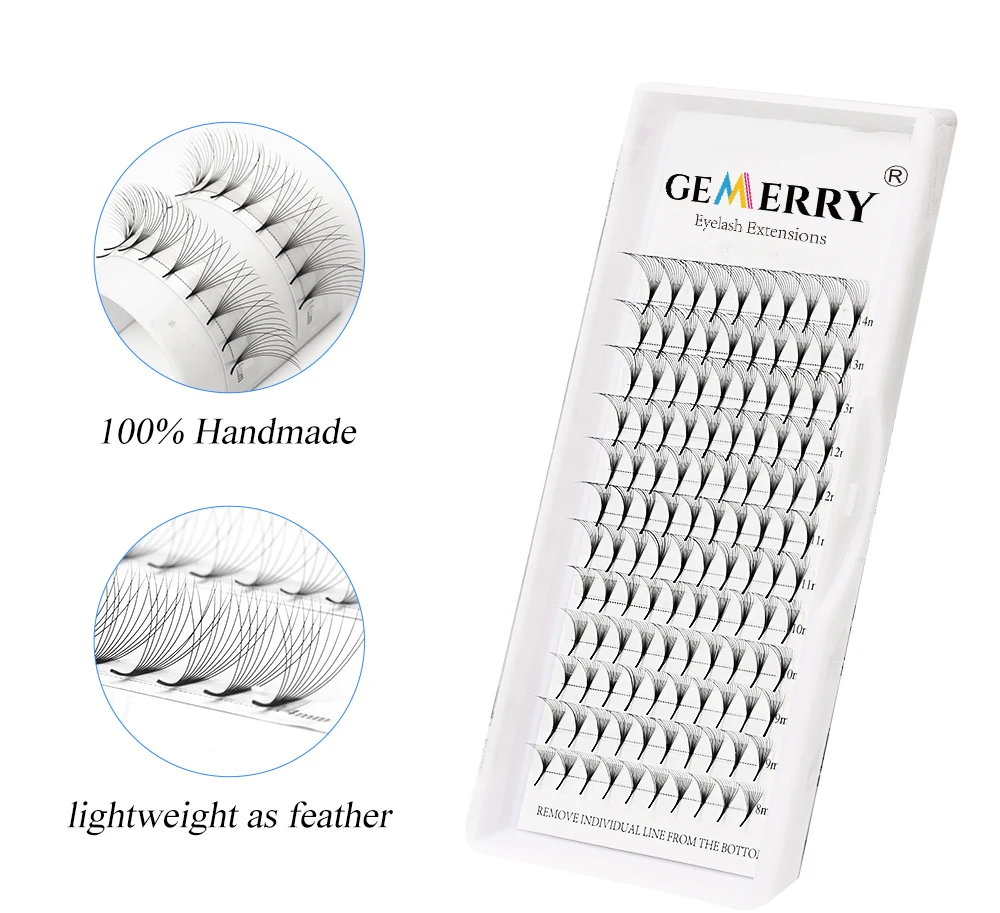 Gemerry Premade Fan Eyelashes Extension 6D 8D 9D 10D 12D 16D 20D Short Stem False Lashes Soft Russian Volume Faux Mink Eyalashes