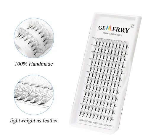 Gemerry 러시아 볼륨 속눈썹 연장, 짧은 줄기 가짜 속눈썹, 부드러운 인조 밍크 속눈썹, 6D, 8D, 10D, 12D, 프리메이드 볼륨 팬 2