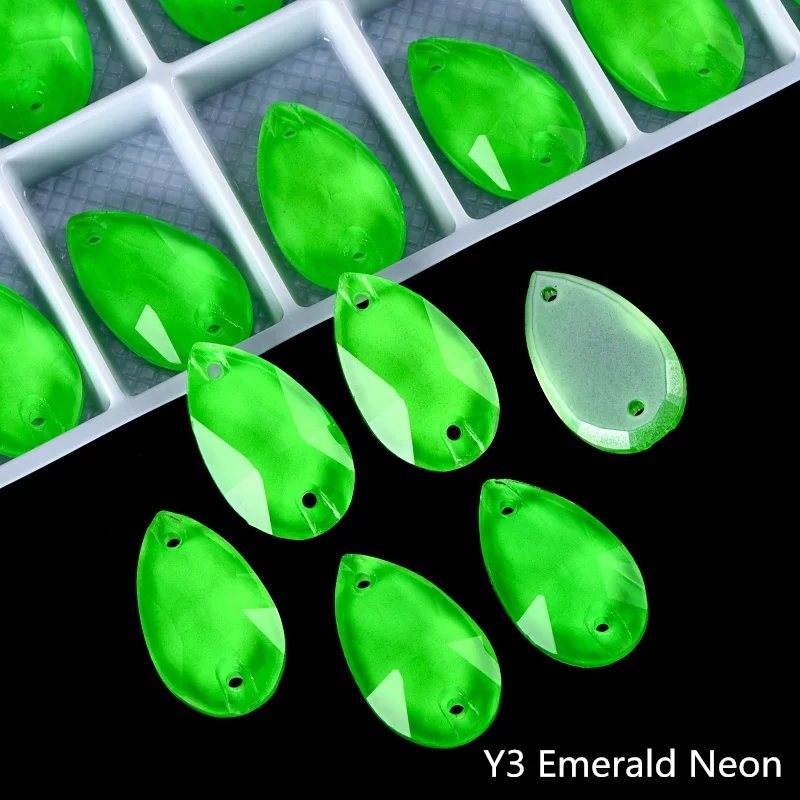 OLeeya Tropfenförmige Neon-K9-Glasrhinesteine mit abgeschrägten Kanten, Kristall-Nähsteine, Strass für Kleidungsdekorationen – Detail 3
