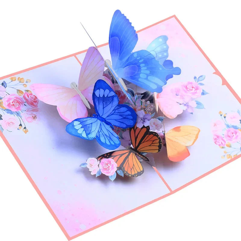Greeting Cards 3D Pop Up Butterfly Card Birthday Greeting Card Wedding Souvenirs Gift Postcard Butterfly Dancing In The Flowers Thank You