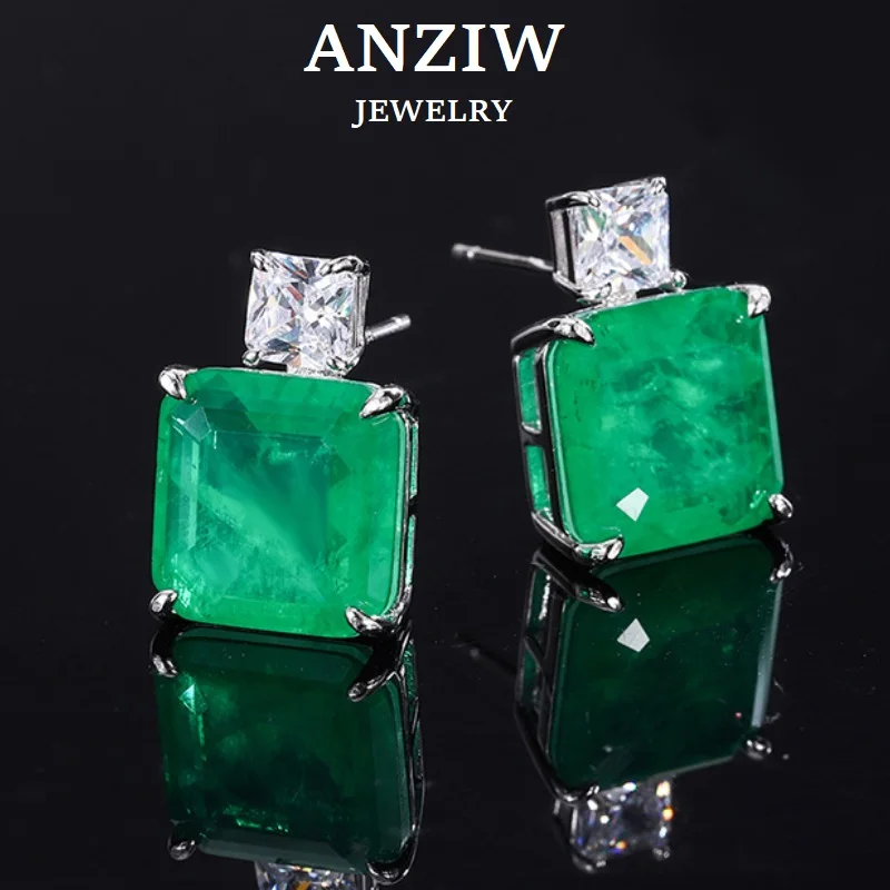 Anziw Vintage 100% 925 Sterling Silver Emerald Cut Emerald Gemstone Orecchini Orecchini In Oro Bianco Fine Jewelry Gifts All'Ingrosso