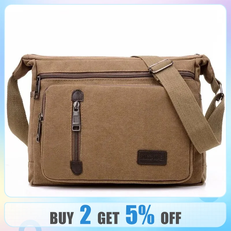 남성 및 여성용 캔버스 숄더백 병, 캐주얼 심플 패션, 레트로 크로스 스퀘어, 멀티 레이어 