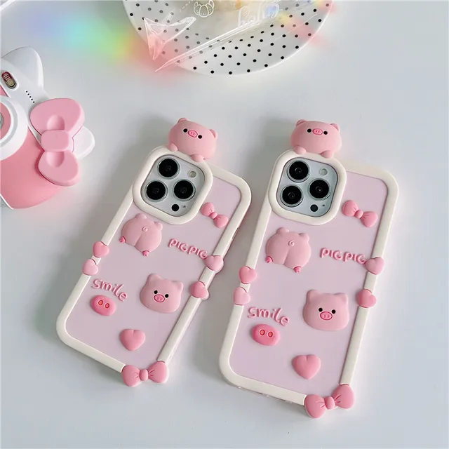 3D Pink Pig Cute Phone Cases For iPhone 14 13 12 11 Pro XS Max XR X SE2 6S  7 8 Plus