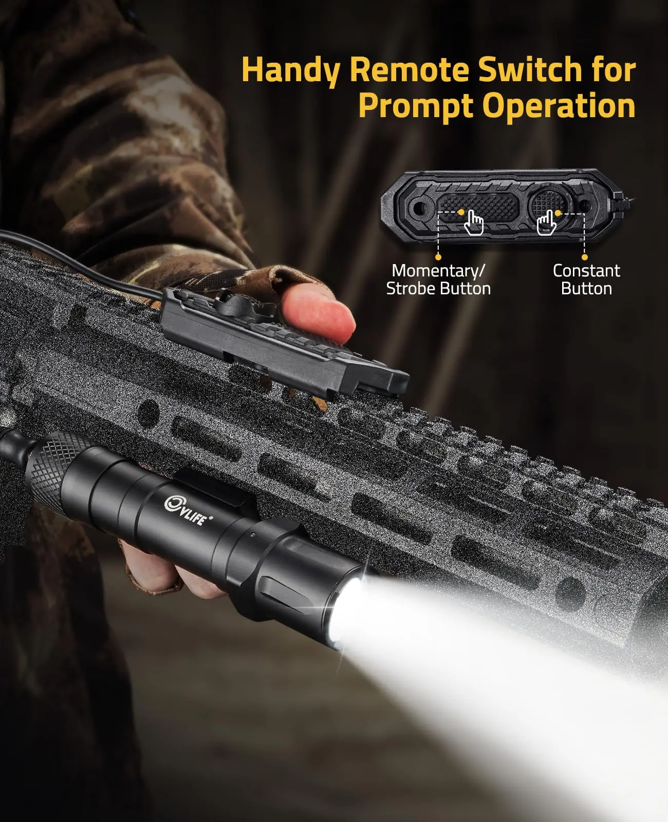 MidTen Tactical Flashlight M-Rail High Lumen Light Pressure Remote Switch Rechargeable Strobe Momentary