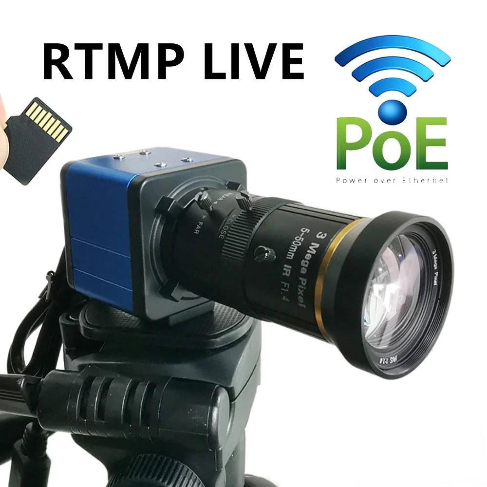 POE ZOOM 5MP 2MP Wifi BOX Camera Push Video Stream RTMP Live RTSP SD Card FTP Stream1080P Audio Support YouTube Video Streaming