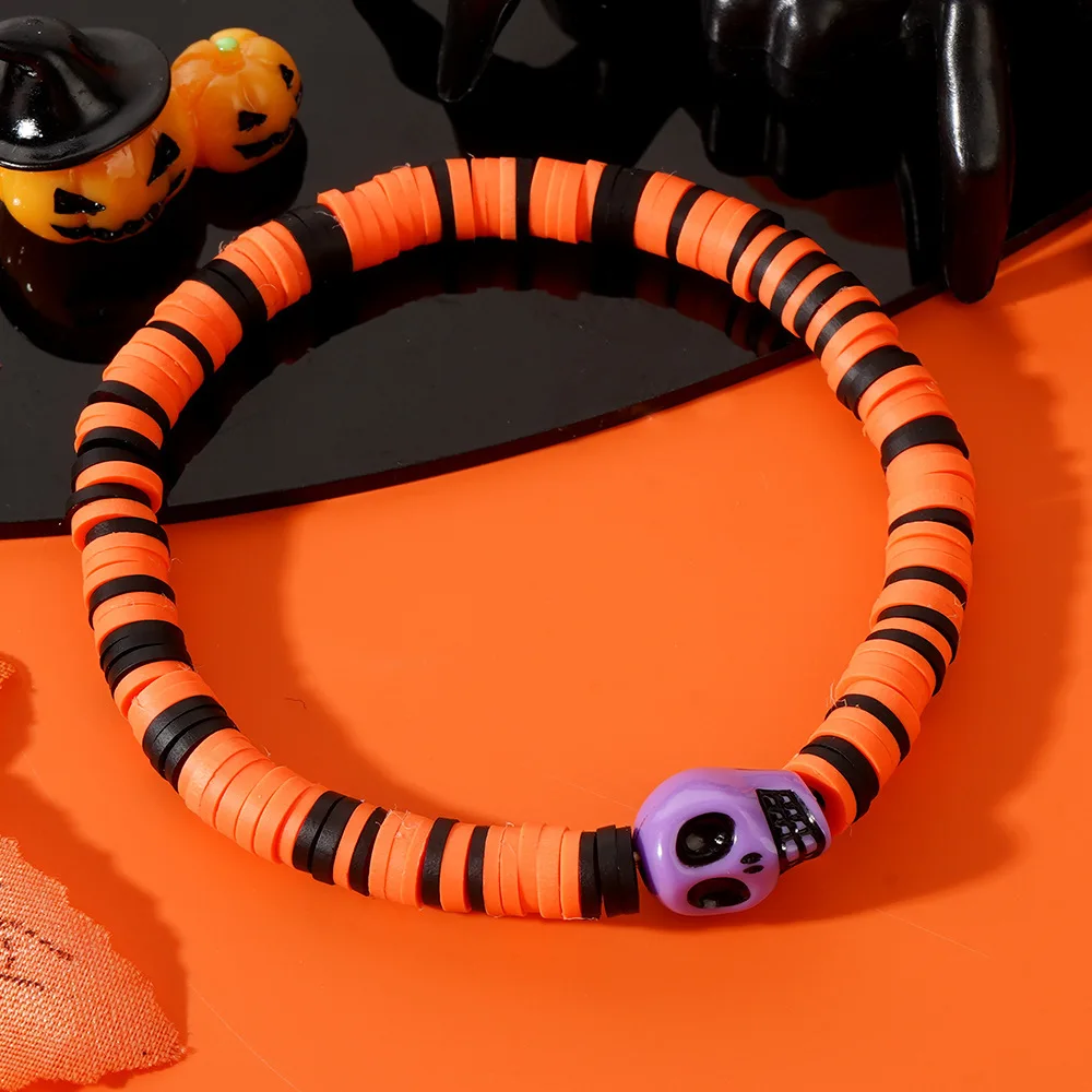 Orange Schädel Geist gemischte Farbe Ton Perlen Armbänder für Frauen Kinder Halloween Zubehör niedlichen kreativen Schmuck Festival Geschenk – Detail 13