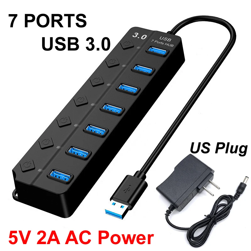 Usb 3.0 4/7 Porte Hub Splitter Switch Led Light 12V 2A Dc Ac Power Cavo 5Gbps Per Laptop Mouse Tastiera Mobile Hard Disk Drive