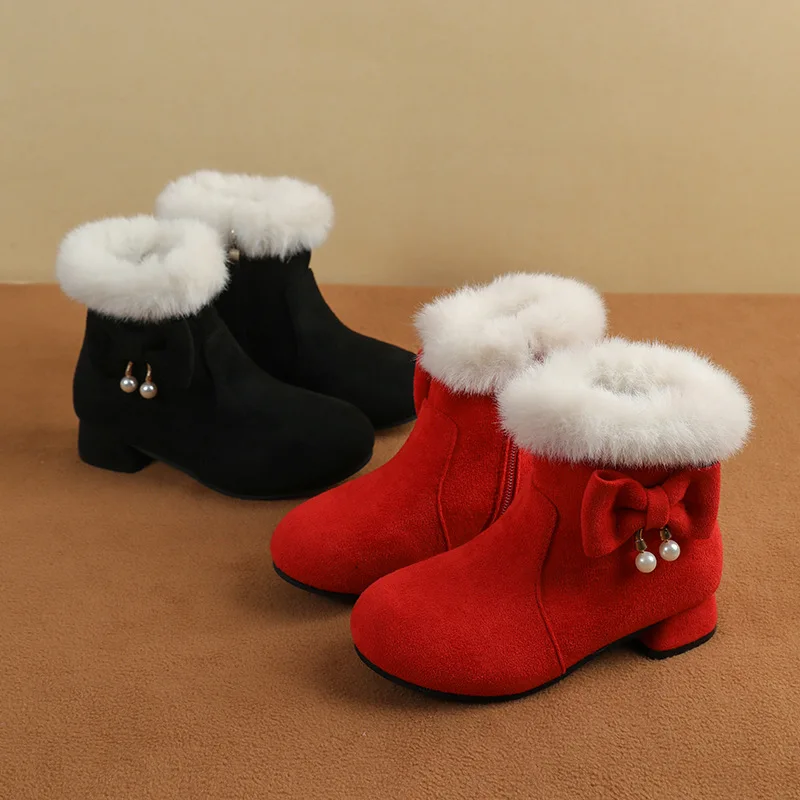 Girls Winter Snow Boots Furry Ankle Boots with Heels