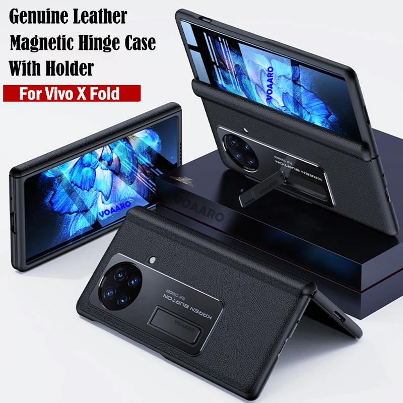 Genuine Leather Hinge Case for Vivo X Fold Case with Front Screen Glass Film for Vivo X Fold