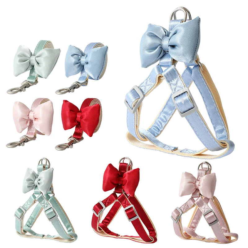 Dog Harness Leash Evening Dress Bow Collar Set Adjustable Cute Dog Harness For Small Medium Pet Cat Collar Leash Outdoor Walkin Dog Harness Leash Evening Dress Bow Collar Set Adjustable Cute Dog Harness For Small Medium Pet Cat Collar Leash Outdoor Walkin