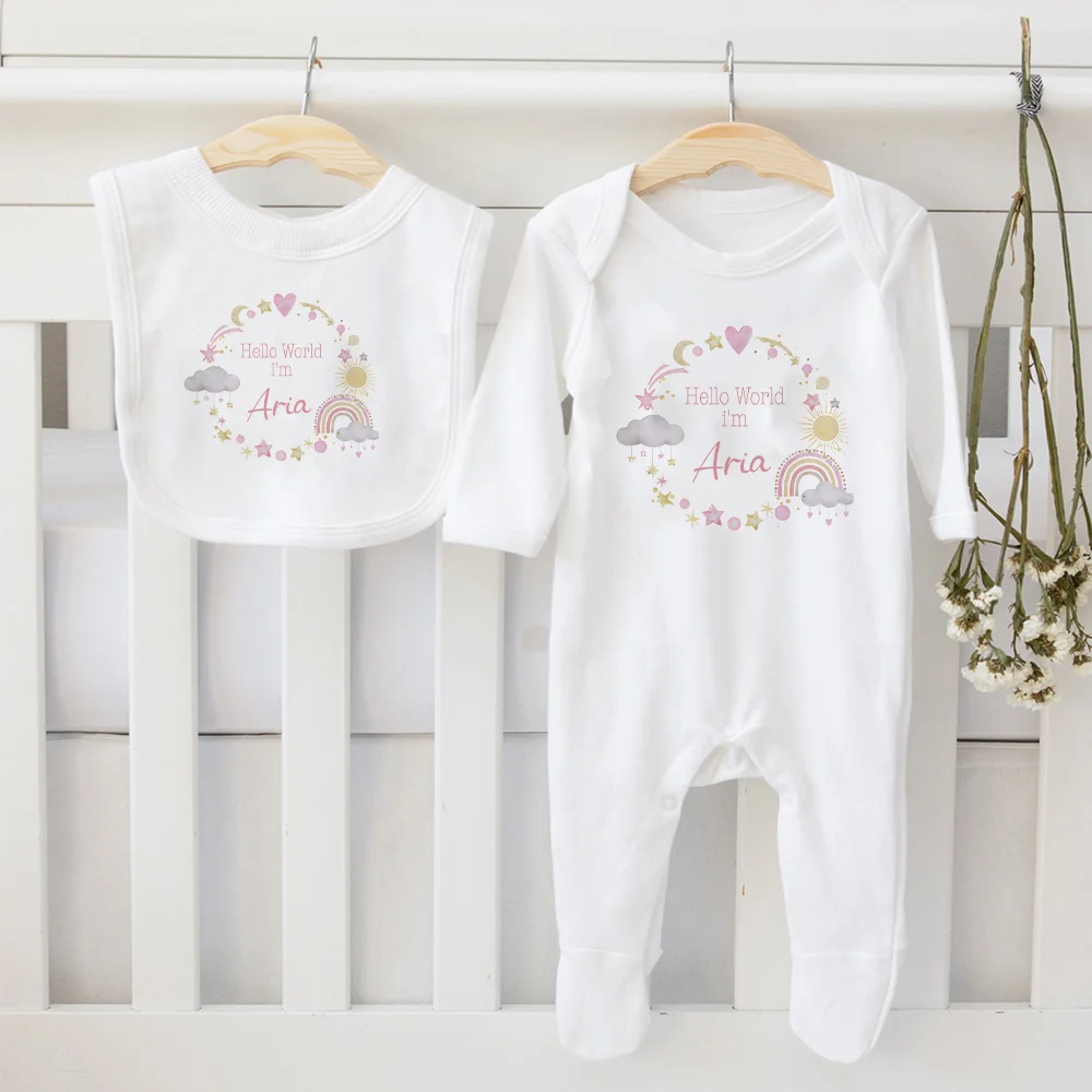 Hello World Personalised Baby Clothes Set Newborn Baby Homecoming