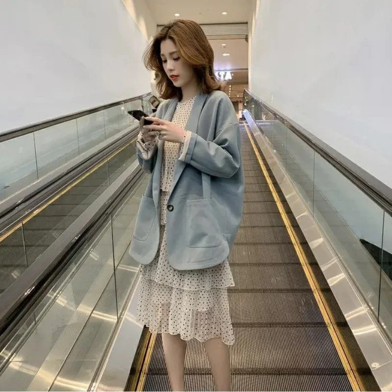 New Blazers Women's Black Suit Coat Loose Spring Autumn Jacket Long Sleeve Korean Fashion Office Women Tops Tweed Robe