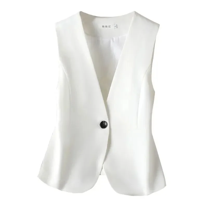 

HOT 2024 Spring New Women Fashion V Neck Single Breasted Faux Leather Slim Vest Jacket Office Lady Waistcoat Fake Pocket Tops