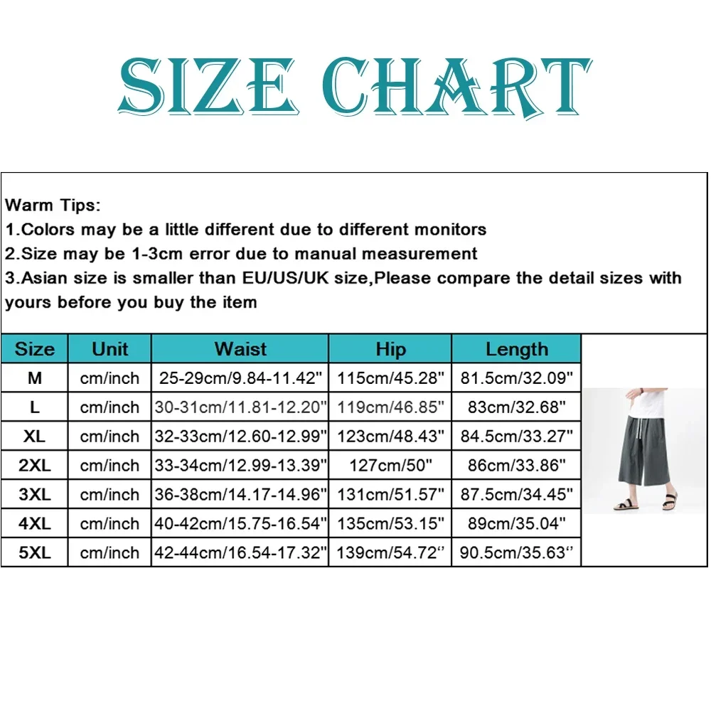 Summer Causal Men Baggy Linen Pants Loose Wide Leg Calf-Length Joggers Man Fashion Japanese Kimono Linen Breathable Trouser Pant