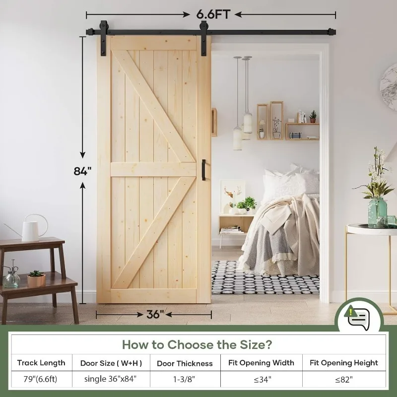 36x84" Sliding Barn Wood Door Panel with 6.6ft Hardware Kit Easy DIY Assembly RequiredPerfect for Warehouses  Bedrooms Bathroom 6
