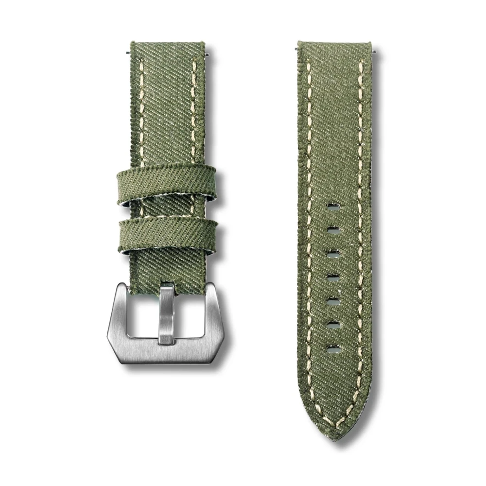 

Hemsut Canvas Watch Bands Quick Release Premium Denim Green Two Pieces Watch Straps Matt Steel Buckle 20mm 22mm 24mm
