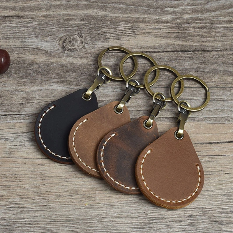 Cow Leather Keychain Key Ring Doorlock Access Control Tags Keyfob Tokey Tag ID Card Case Keychain Access Card Bag Key Tag Ring