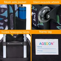 3PCS Kids Rolling Backpack, Boys Roller Wheels Bookbag, Wheeled School Bag with Lunch Bag - Dinosaur 4