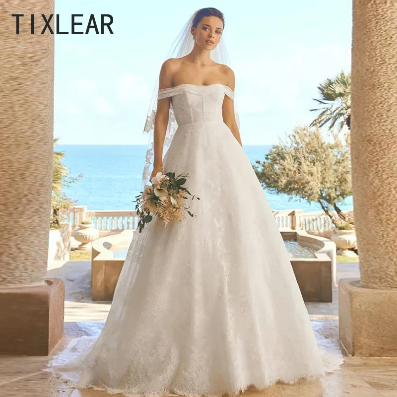 

TIXLEAR Ivory A-LINE Boat Neck Court Train Lace Exquisite Wedding Dress 2023 vestido de noiva brautkleider robe de mariée