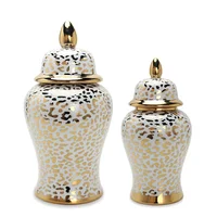 Gold Leopard Print Ceramic Jar General Jars Ginger Storage Porcelain Handicraft Ornaments Home Decoration Vases Pots 1