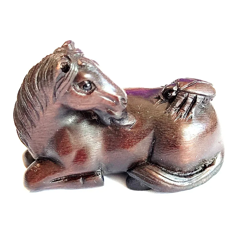 

Y8721 - 20 Years OLD 2.0" Hand Carved Ebony Ironwood Netsuke - Fly on Horse