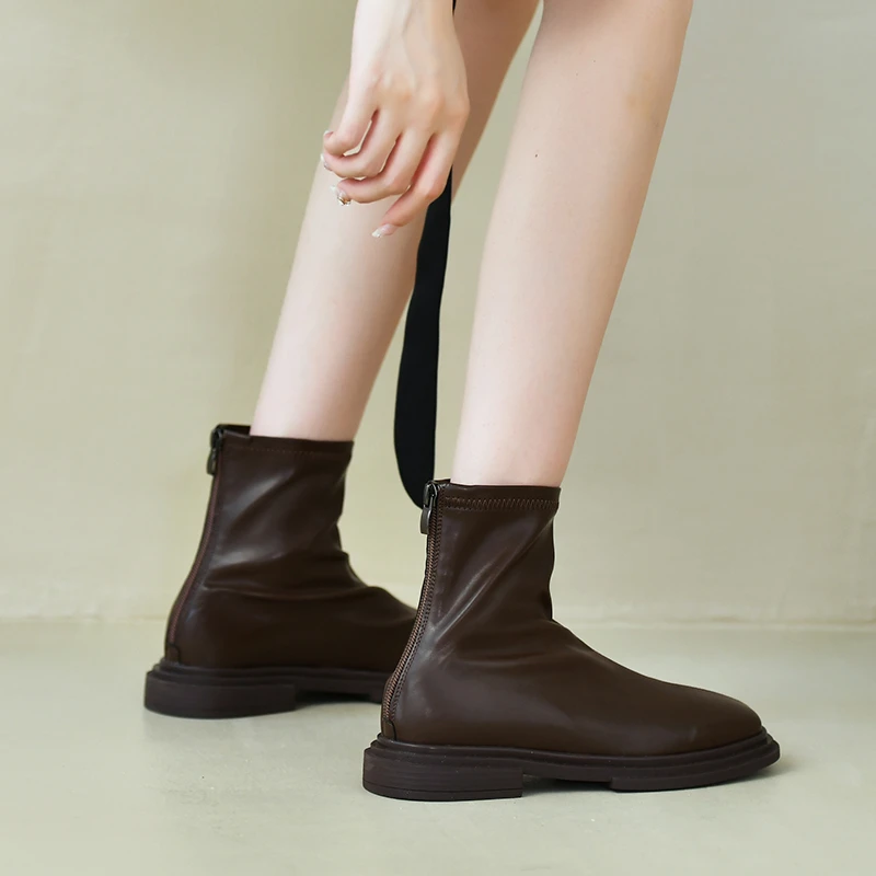 Women Vintage Square Toe Ankle Boots Thick Heels Short Boots New Fashion Autumn Winter Shoes Women Elastic Soft Shoes Footwear