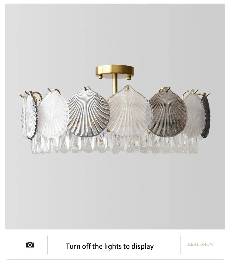 Description Picture 6 of itemShell Crystal French Modern Design Creative LED Ceiling Chandelier for Living Room Bedroom Restaurant Light Fixture Iron
