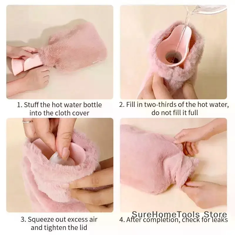 1000ML Explosion-Proof Soft Hot Water Bottle Removable Washable Cloth Cover Hand Foot Warmer Winter Girls Home Office