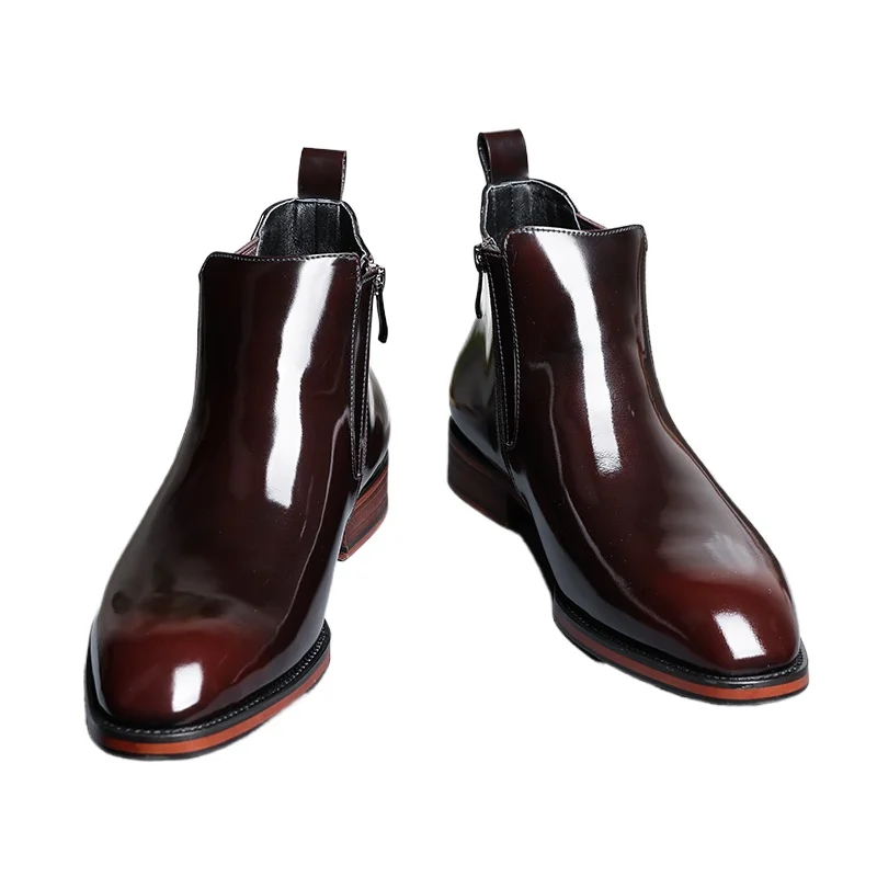 

2024 new style men's leather boots fashion high-top shoes man foot patent leather style cowhide comfortable wear and casual