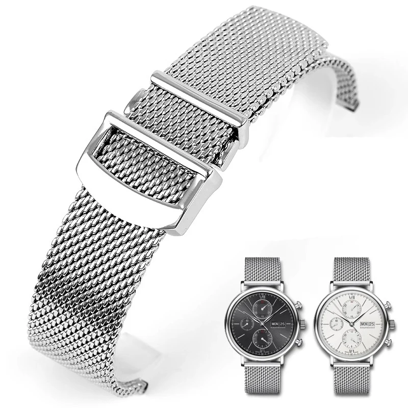 

Wristband Folding Clasp 20mm 22mm Milanese Stainless Steel Mesh Watchband For IWC PORTOFINO FAMILY Series Strap for Omega belt