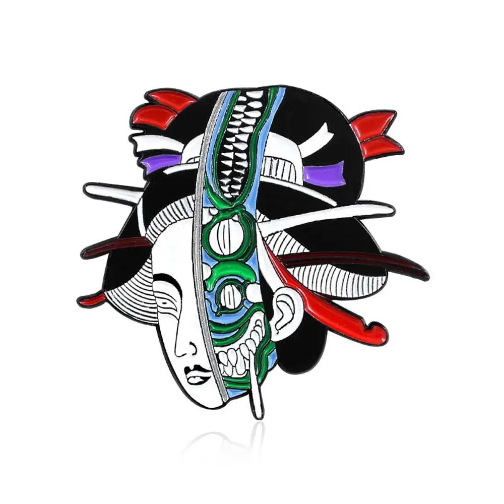 

Badge Pin Collar Brooch Women Skeleton Mask Jewelry Accessories Enamel Pin Geisha Brooch Brooches Pin Lapel Brooch