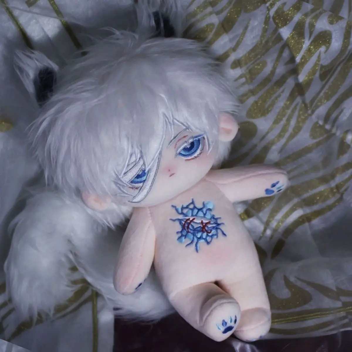 

Anime Satoru Gojo Jujutsu Kaisen Monsters Ear Tail Cosplay Plush Stuffed Doll Cotton Body Dress Up Dolls 20cm Plushie Xmas Gift