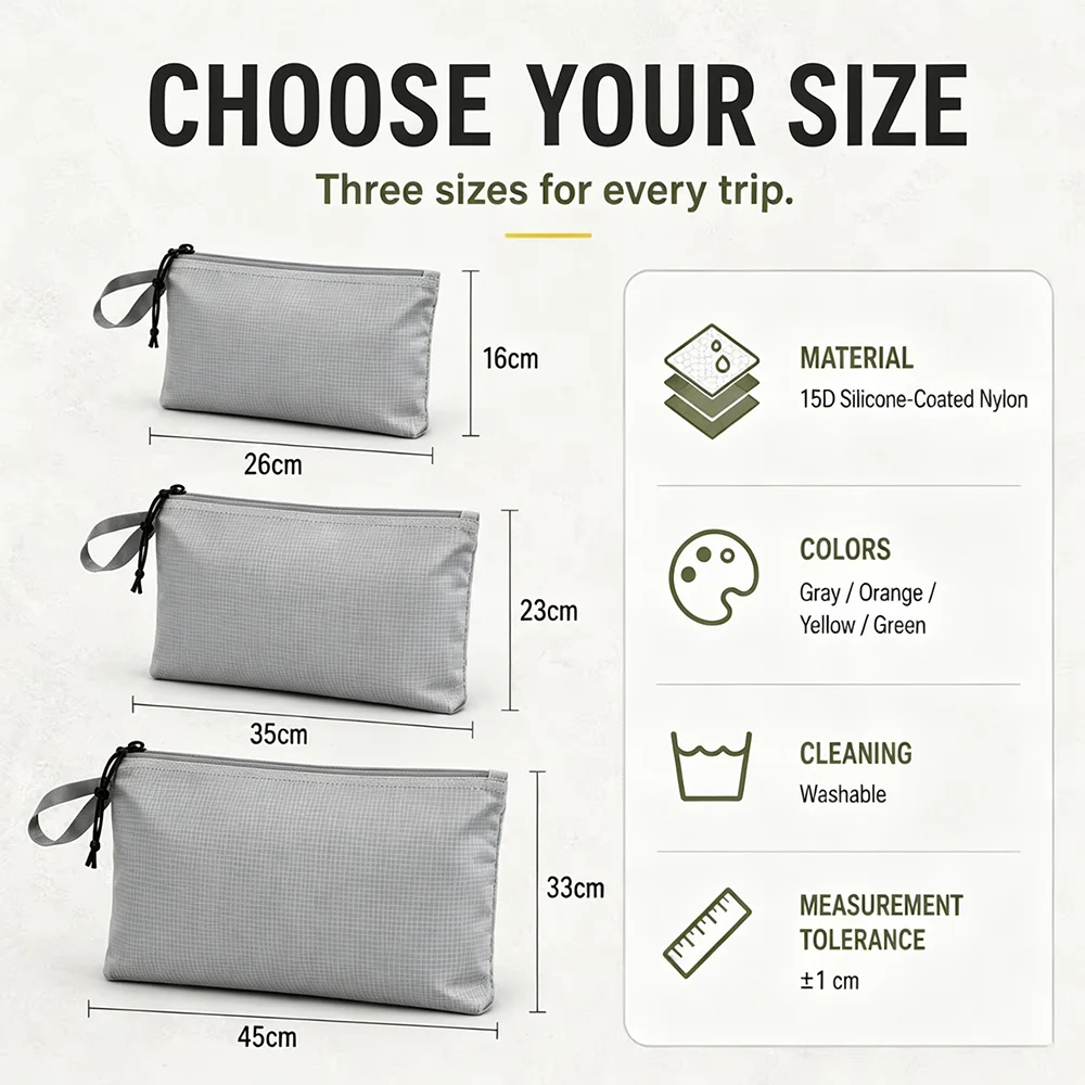 Ultralight Waterproof Travel Pouch Set - Silicone Coated Nylon Organizer Bags