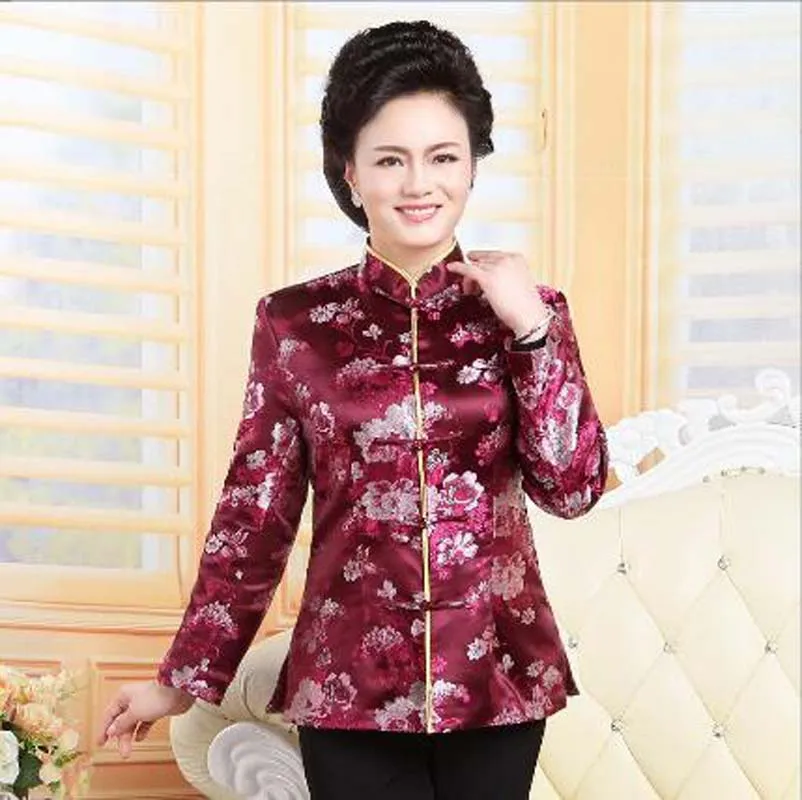 Wholesale Chinese Traditional Men Women Tang Suit Satin Embroidered Flowers Jacket Birthday New Year Party Vintage Casual Coat