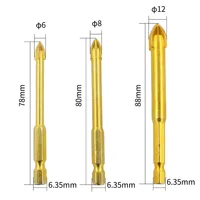 Foret en titane pour carreaux de céramique, marbre, verre, tête de lance, tige hexagonale, équipement d'atelier, outils électriques, pièces, forets, 3-12mm 4